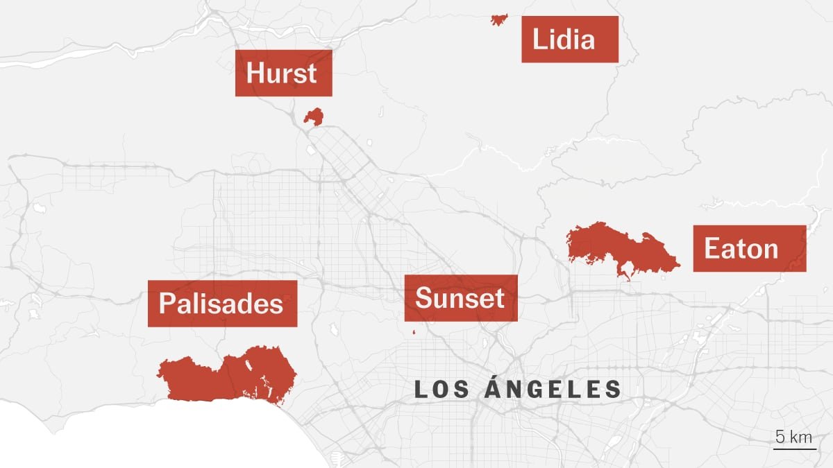 Mapas | Así se extienden los incendios en Los Ángeles Mapas | Así se extienden los incendios en Los Ángeles