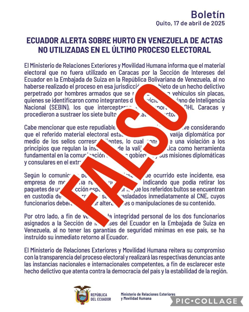 De burdo y mal armado calificó Venezuela comunicado de Ecuador De burdo y mal armado calificó Venezuela comunicado de Ecuador