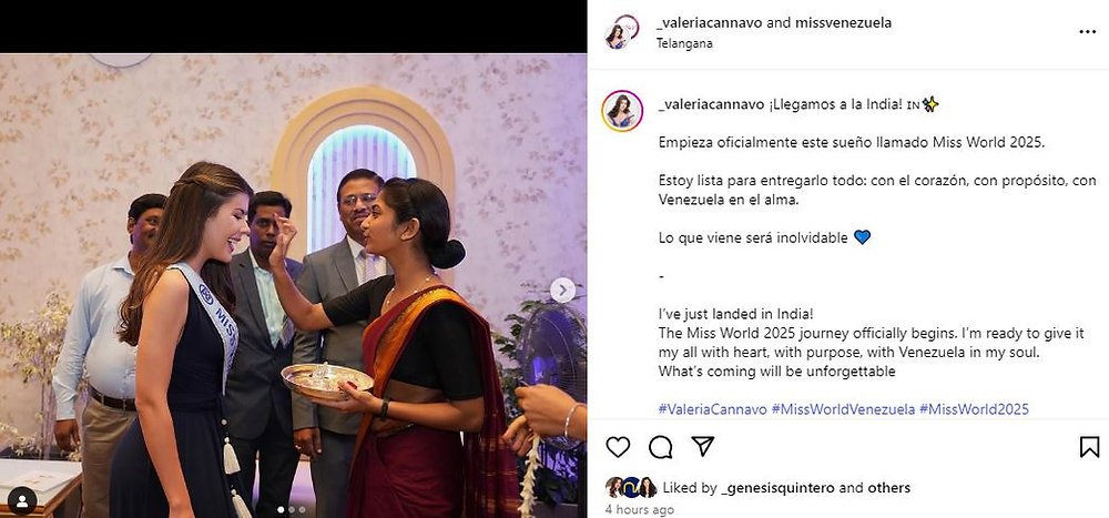 La venezolana Valeria Cannavó llegó a la India para el Miss Mundo 2025 La venezolana Valeria Cannavó llegó a la India para el Miss Mundo 2025